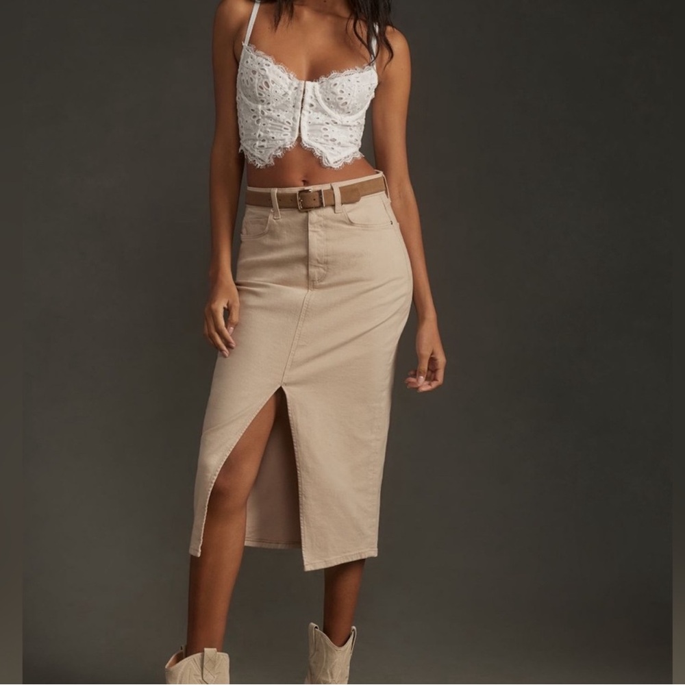 PAIGE Tan Midi Pencil Skirt with Slit